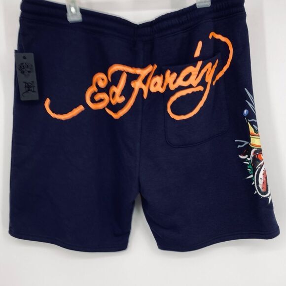 NWT Ed Hardy Men's Bulldog Graphic Navy Eclipse Shorts XL - Picture 3 of 9